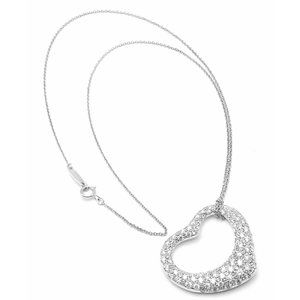 Authentic Tiffany & Co Peretti Platinum Diamond Large Open Heart Necklace $26000